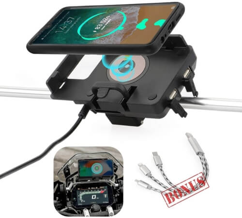 Motorcycle phone mount with wireless charger
