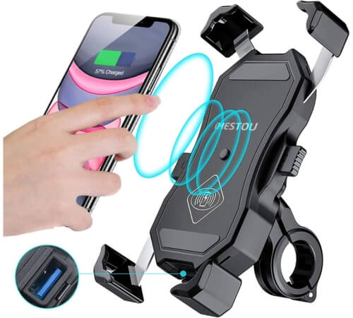 Motorcycle phone mount with charger